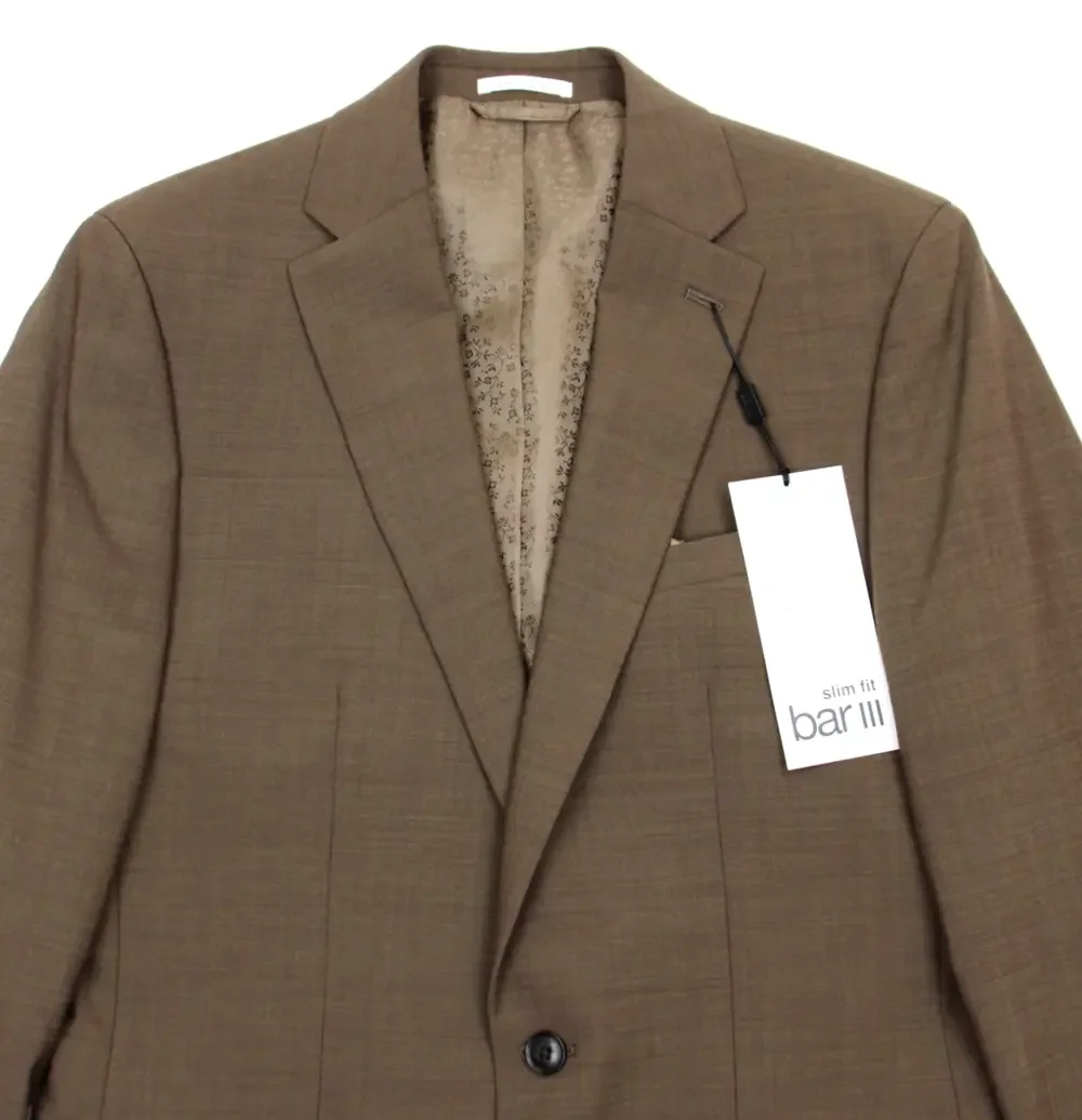 Bar III Suit Jacket 40 L Mens Slim Fit Solid Rust Brown Stretch Wool Two Button